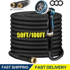 Garden Hose 50ft 100ft Non-Expandable Water Hose Kink Free Lightweight + Nozzle