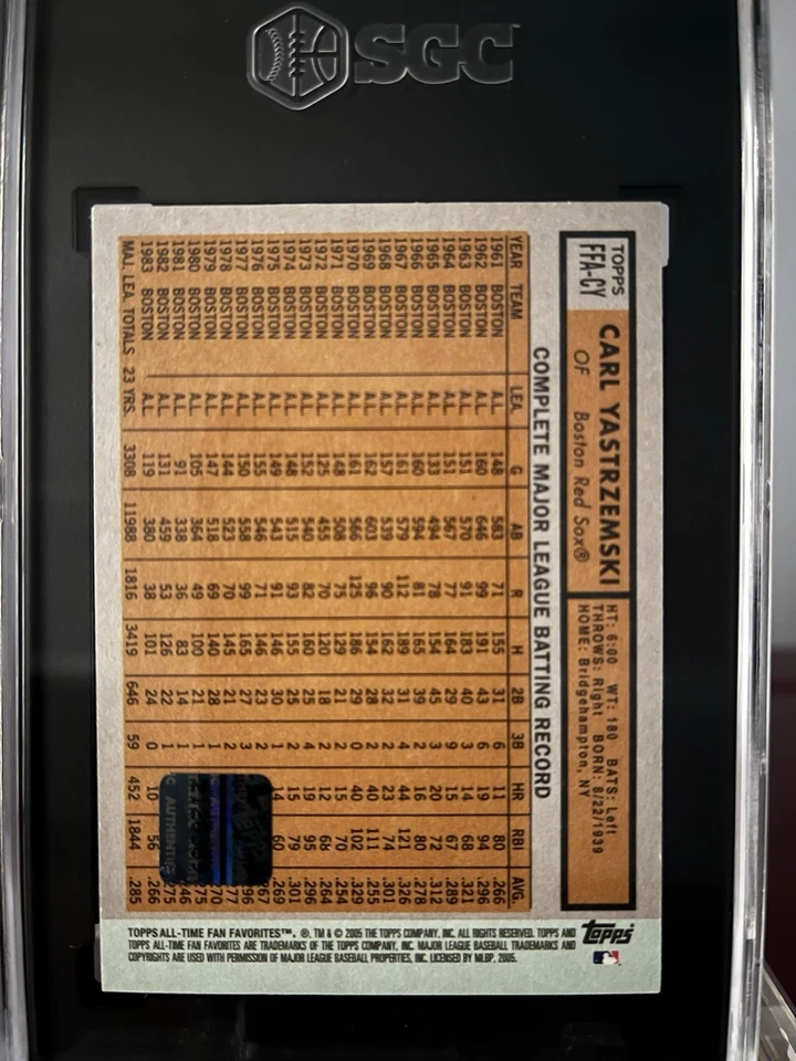 2005 TOPPS FAN FAVORITE-AUTOGRAPHED- HOF- RED SOX -CAL YASTRZEMSKI- NM/MT+ 8.5 - Image 2 of 2