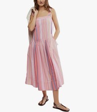 FREE PEOPLE Primavera Stripe Cotton Midi Dress Size M