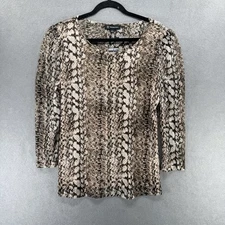 International Concepts Top Womens Size L Brown Snake Print Mesh Neutral Y2K Nwt