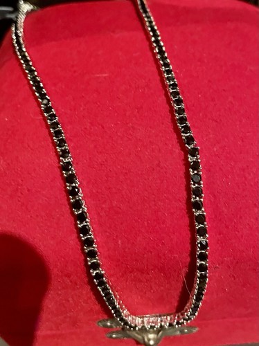 Black Diamond Tennis Necklace 925 Sterling Silver 16 Inch Lab Created - Picture 2 of 6