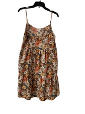 Altar'd State Brown Orange Floral Mini Dress Boho Tiered Sundress Women's Size M