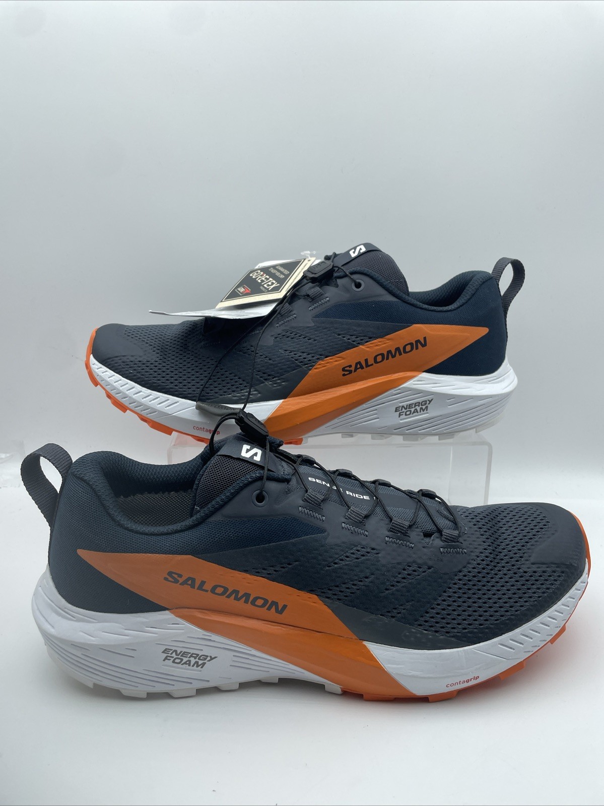 Scarpe da trail running Salomon Sense Ride 5 GTX nere arancioni Goretex UK 10 EU 44
