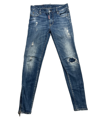 Dsquared2 Women Size US 26 IT 40 Caten Bros Blue 2015 Jeans Distressed Zip Ankle