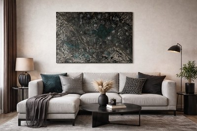 Abstraktes Bild 100 x 70 Grau Benzin Original Neu Unikat Acrylbild