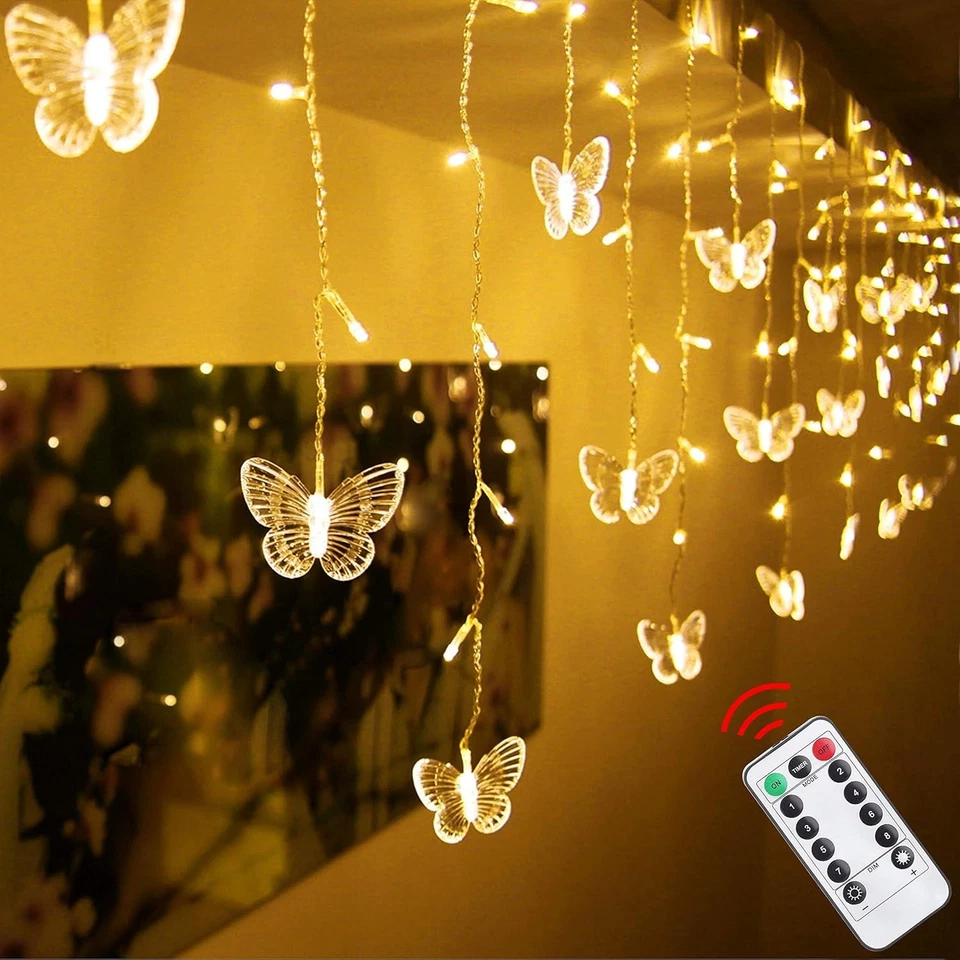 Encantadoras luces de cortina de mariposa de 4,9 pies - 48 luces LED de hadas USB con control remoto Foto 3 de 4