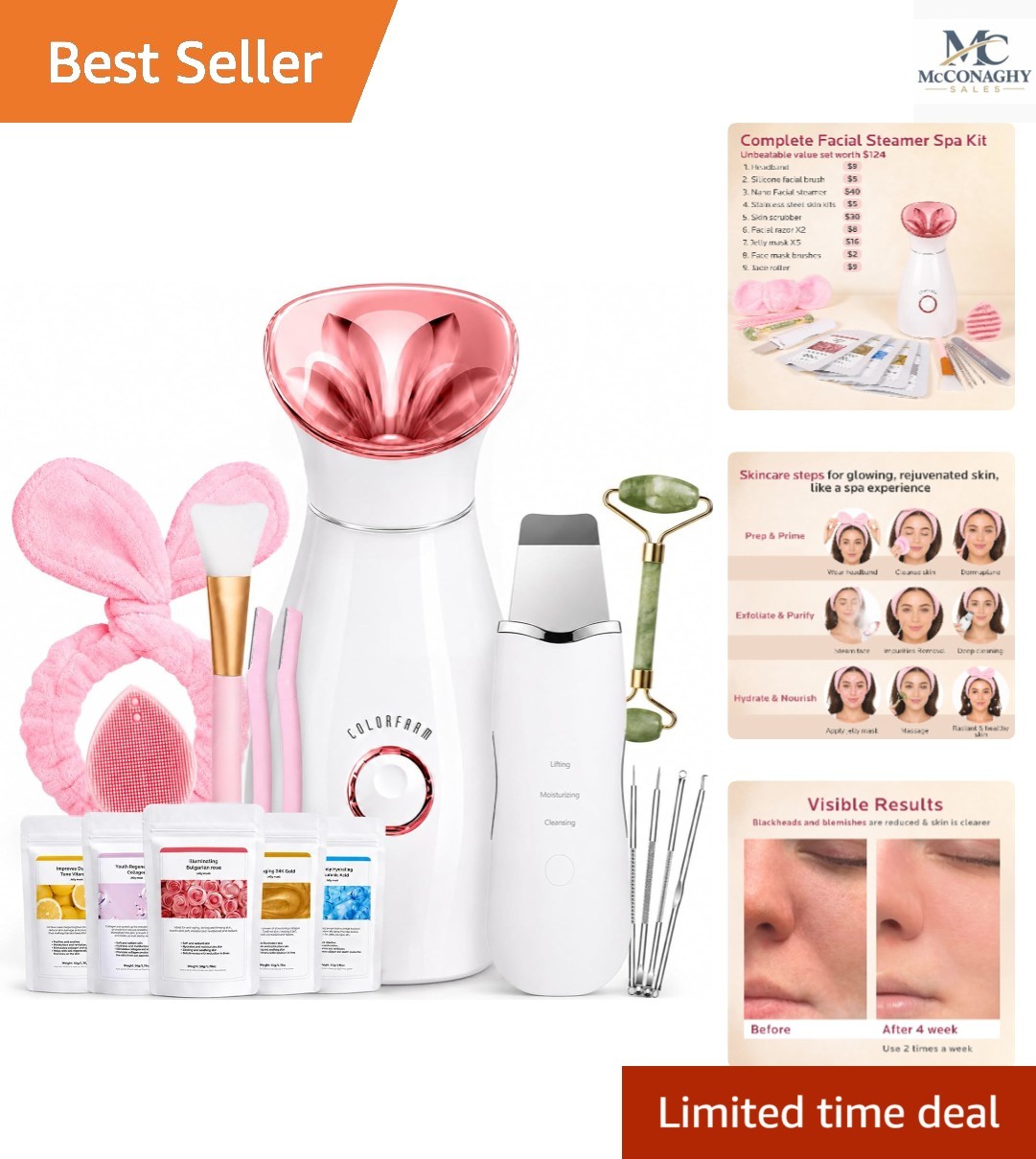 Ultimate 17-Piece Facial Steamer Kit: Hydration & Revitalization in Rosy Gold