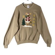 Vintage Jerzees Christmas Moose Santa Sweatshirt Sweater Brown USA Made Medium