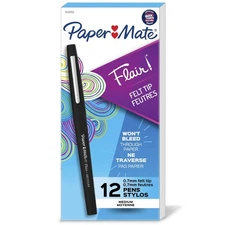 Paper Mate Flair Felt Tip Pens Medium Point (0.7mm) Black 12 Count (Packaging