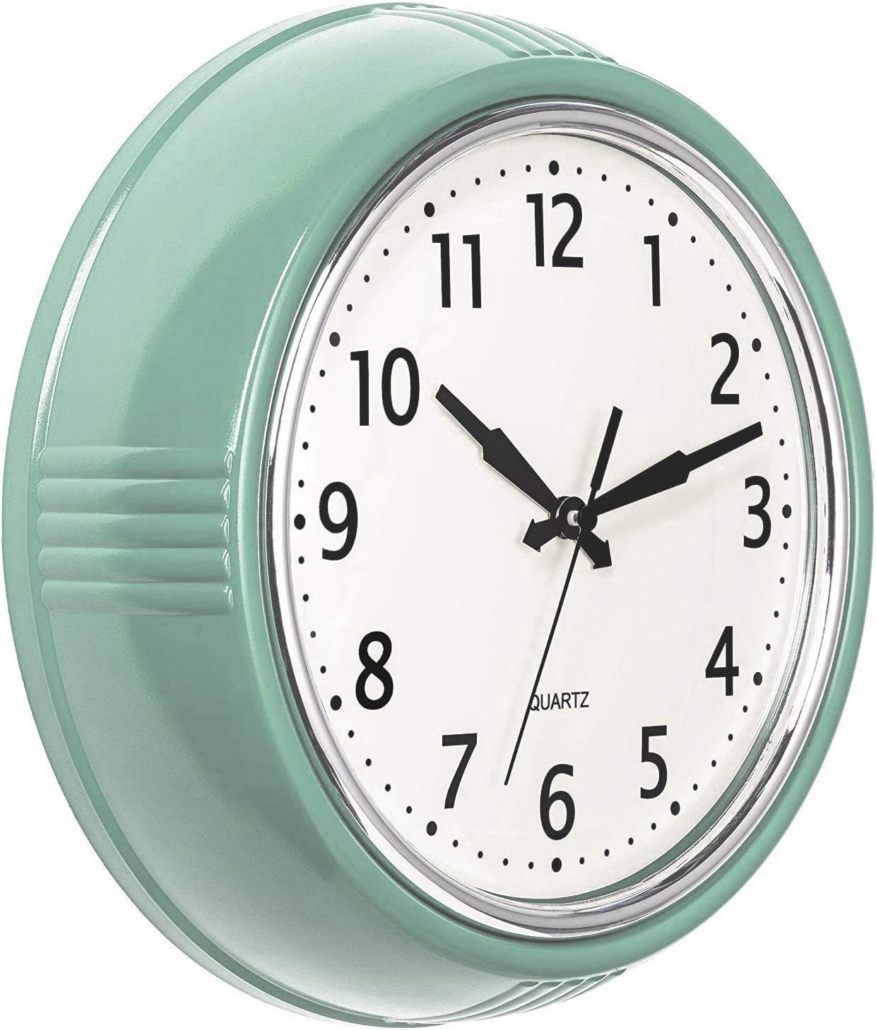 Retro 9.5" Seafoam Green Wall Clock Silent Non-Ticking Quartz Vintage 50's Style