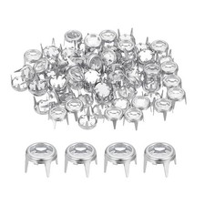 60Pcs Rhinestone Studs 6mm Round Rivets Claw Beads Nailhead Silver/White