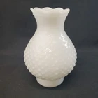 VTG White Hobnail Milk Glass Hurricane Lamp Shade Ruffled 2.75" Fitter READ