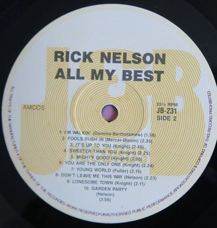 Ricky Nelson All My Best Hits Australia pressing 12'' vinyl Lp 1985 rare - Image 2 of 3