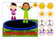 TRAMPOLINING / TRAMPOLINE   ICE/ ICING  SQUARE 7.5 ins + 8  TOPPERS PERSONALISED