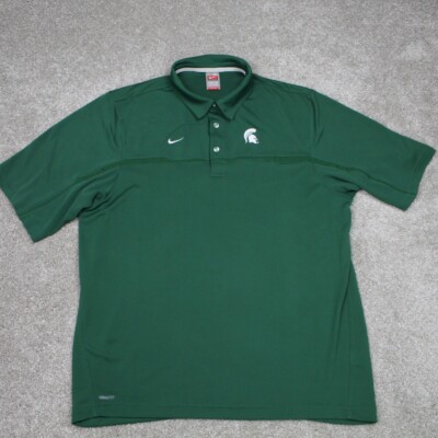 Nike Michigan State Polo Shirt Mens XL Green/White Spartans Fit Dry S/S  Pullover