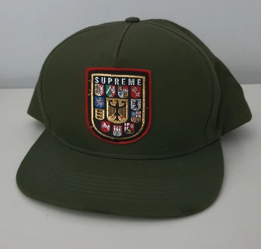 FW14 Supreme Military Shield 5 panel olive cap hat green Rare Vintage 2014