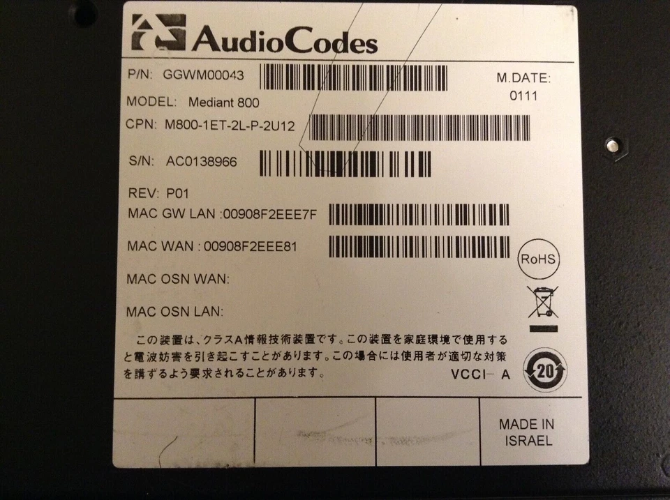 Gateway de datos/voz AudioCodes M800-1ET-2L-P-2U12 Mediant 800 Foto 3 de 4