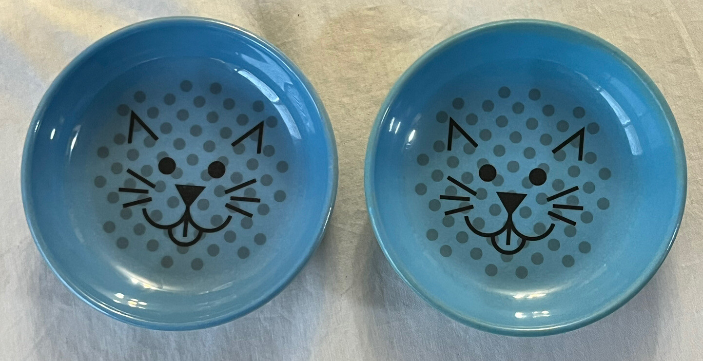Set 2 CAT DISHES Van Ness ECOWARE NonSkid Blue Bowl Lot 8 oz BPAfree