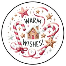 WARM WISHES CHRISTMAS CANDY CANE ENVELOPE SEALS LABELS STICKERS PARTY FAVORS