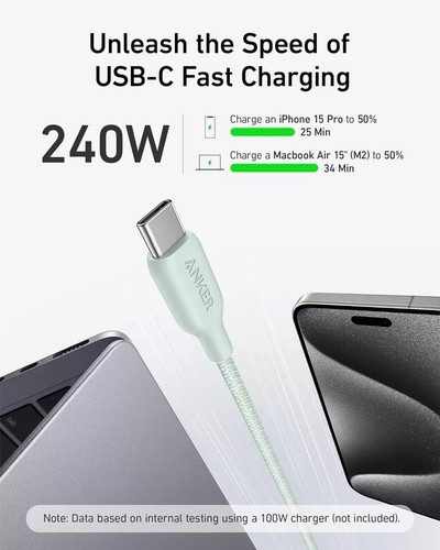 Anker 240W USB-C Fast Charging Cable 3ft Bio-Braided for iPhone 15/Galaxy S23+ - Picture 6 of 6