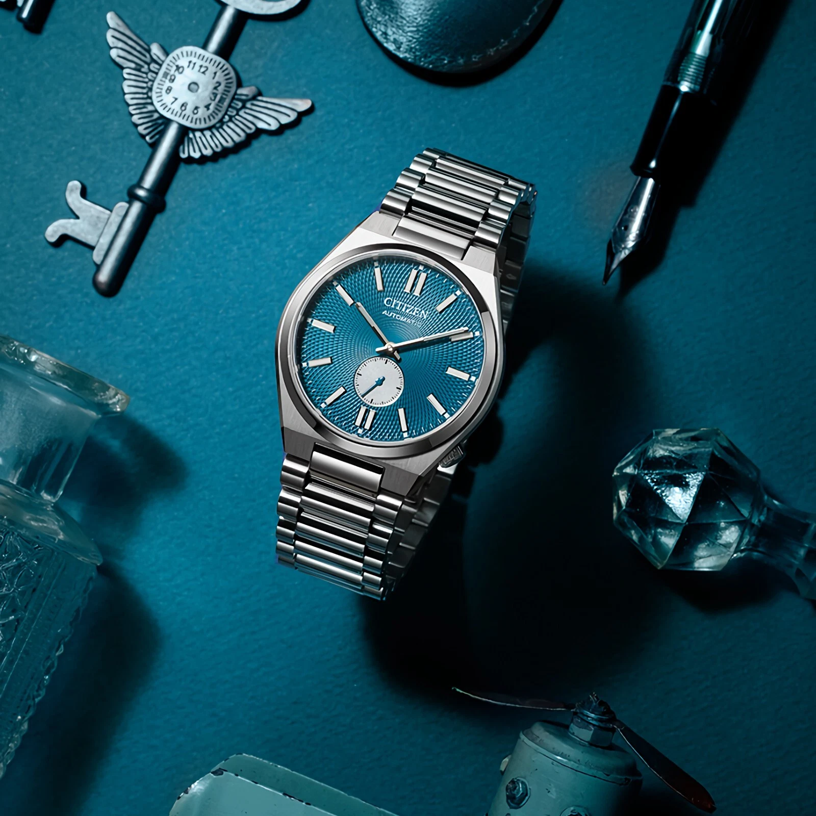 Pre-owned Citizen Nk5010-51l Tsuyosa Small Second Automatic Blue Dial Sapphire Glass Watch