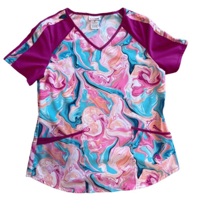 Scrubstar Pink Marble Print Scrub Top. Two Front Pockets with Pen Pocket. Sz Med