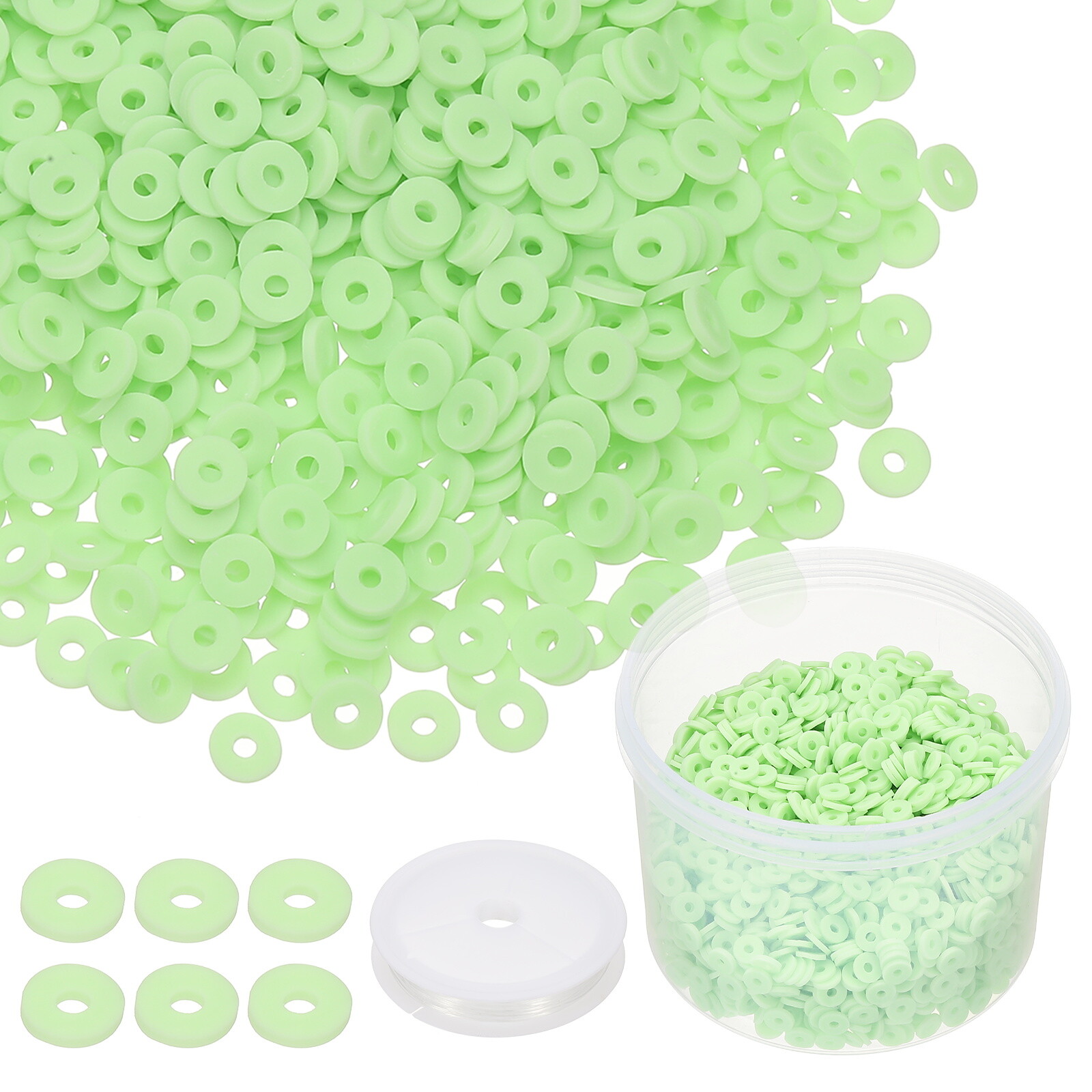 3000 Pcs Light Green 6mm Flat Clay Beads Friendship Bracelet DIY Kit with Cord