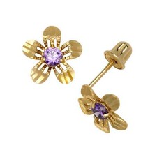 14K Yellow or White Gold Cubic Zirconia Flower Earrings with Screw Back