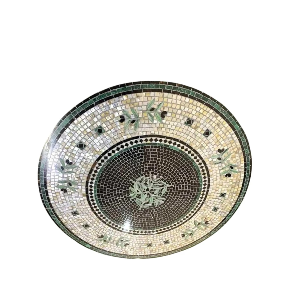 36" Round Marble Console Table | Handmade Gemstone Inlay Top | Pietra Dura Art - Image 4 of 4