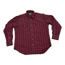 Polo Ralph Lauren Mens Pearl Snap Classic Western Red Black Plaid Large