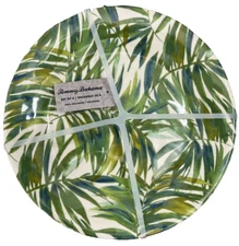 Tommy Bahama Green Blue Tropical Palm Leaves MELAMINE Dinner Plates 4 Pc Set NEW