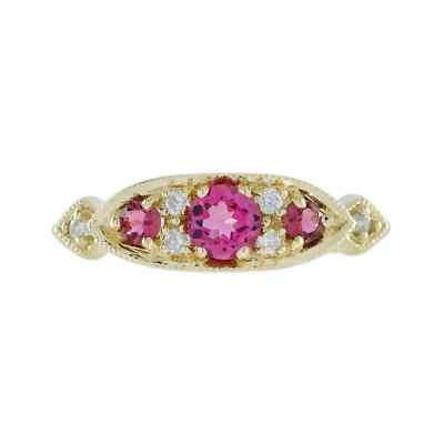 Art Deco Style Lab-Created Diamond Pink Tourmaline Ring For Her 14K White GoldFN