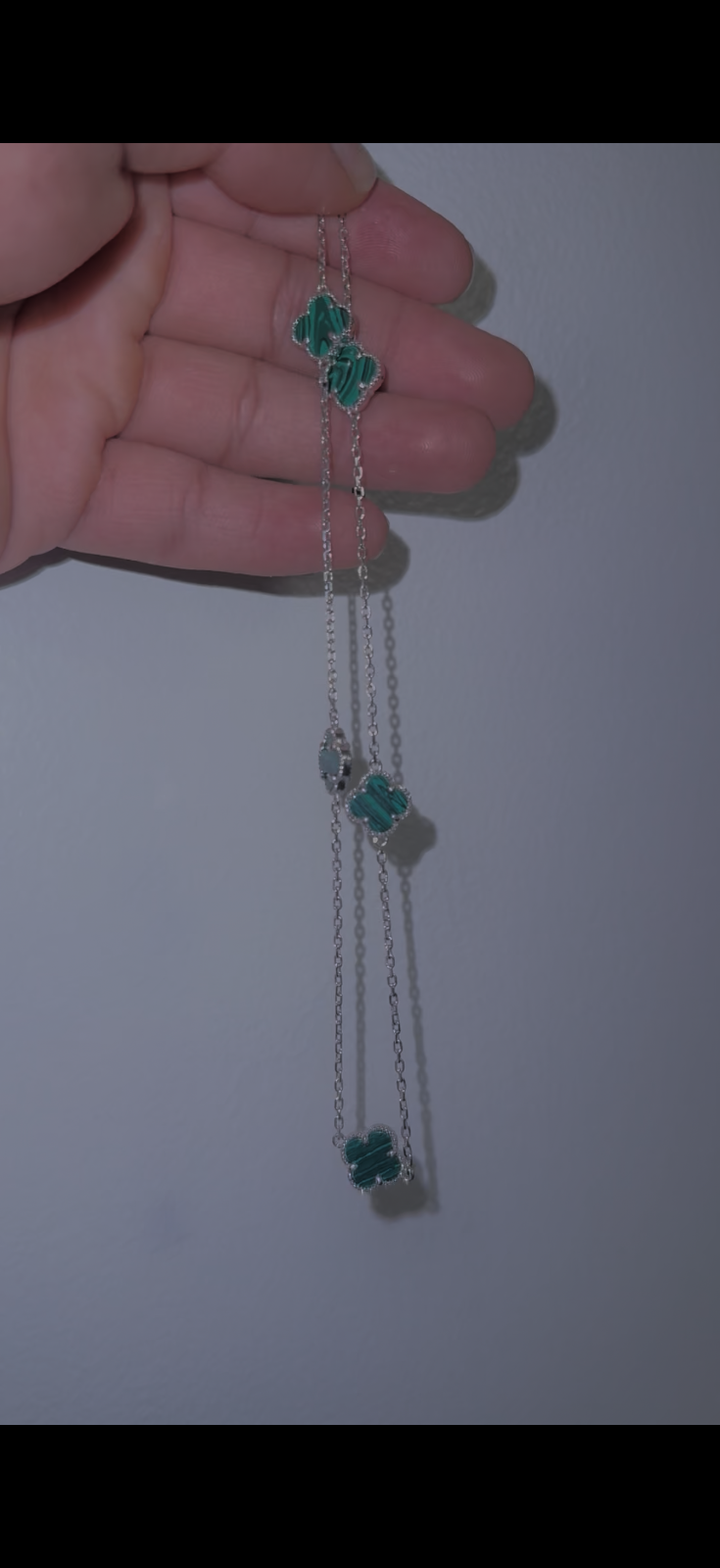 925 Sterling Silver Green Malachite Four-Leaf Clover Pendant Necklace