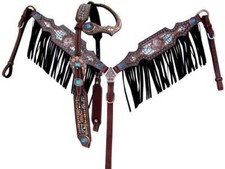 Hand Painted Fringe Tack Set with Headstall , Breast Collar and Reins.