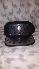 Vintage 80s RARE BOY London Hat Metal Plate Brim Silver Black Urban Cotton *READ