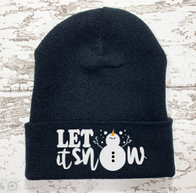 Let it Snow, Snowman, Black Beanie Winter Cuffed Hat