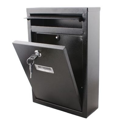 Black Large Letter Box Post Mail Box Wall Mounted Post Box Lockable with Keys 