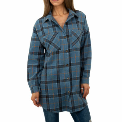 KARIERTES SHACKET OVERSIZED BLUSEN DAMEN JACKE S Blau 2199