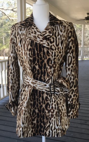 Anne Klein Leopard Print Belted Trench 