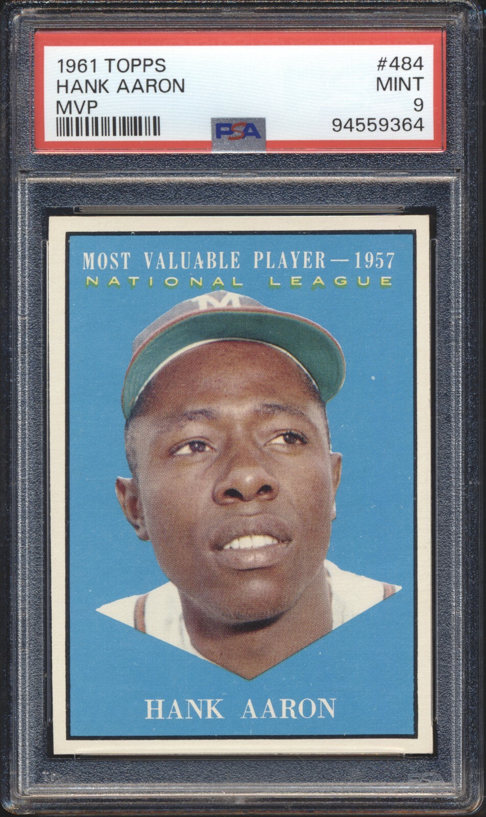 1961 Topps Baseball Hank Aaron MVP #484 PSA 9 BRAVES MINT HOF