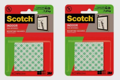 2 ~ Scotch MOUNTING SQUARES White 16 pcs Double-Sided Foam Tape Strong Bond 111P