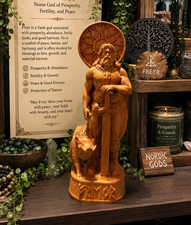 Freyr Norse God Wooden Figurine Statue, Prosperity Fertility Peace, Wicca