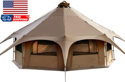  Canvas Tent Bell Tent 16.4ft High9.2ft with Stove Jack for Glamping Family Camp