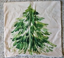 Pillow Cover 17 Inch Square Off White Green Tree Watercolor