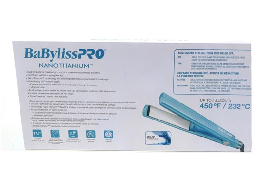 BABYLISS PRO BABYLISSPRO NANO TITANIUM 1-1/4" DUAL IONIC FLAT IRON - BLUE