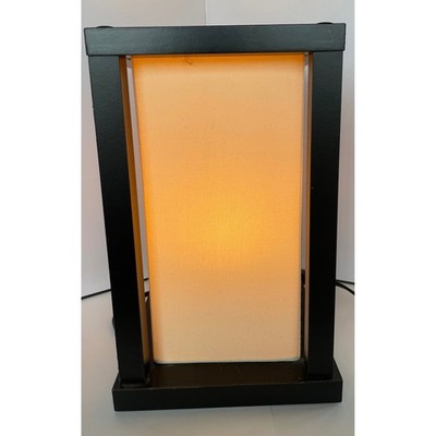 Modern Wood Asian Table Lamp Black Wood Frame Oriental Nightstand Soft Light