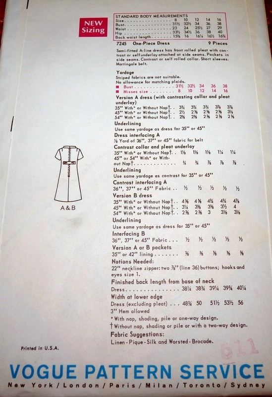 *LOVELY VTG 1960s DRESS VOGUE Sewing Pattern 14/36 FF - Image 2 of 2
