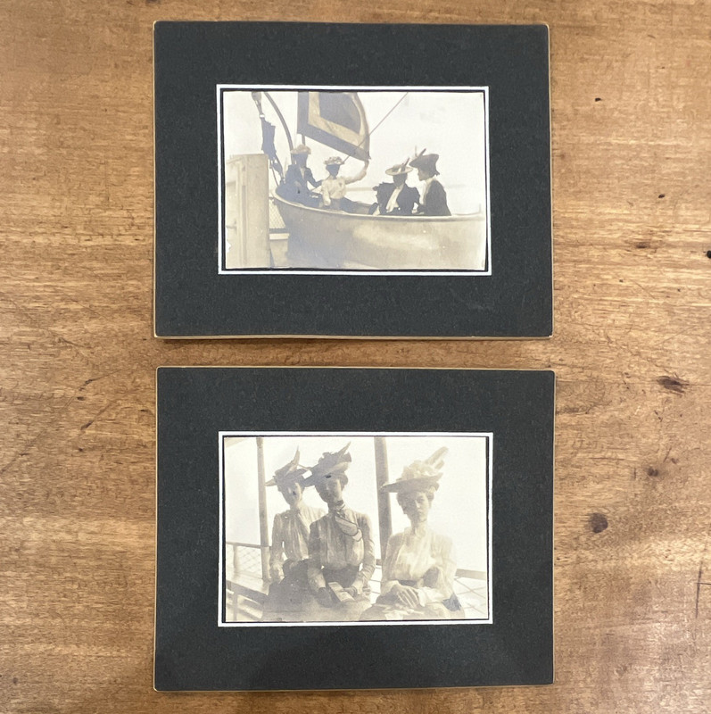 1902 Sepia Original Mounted/Matted Photos Women on Boat Lot of 2 Signed