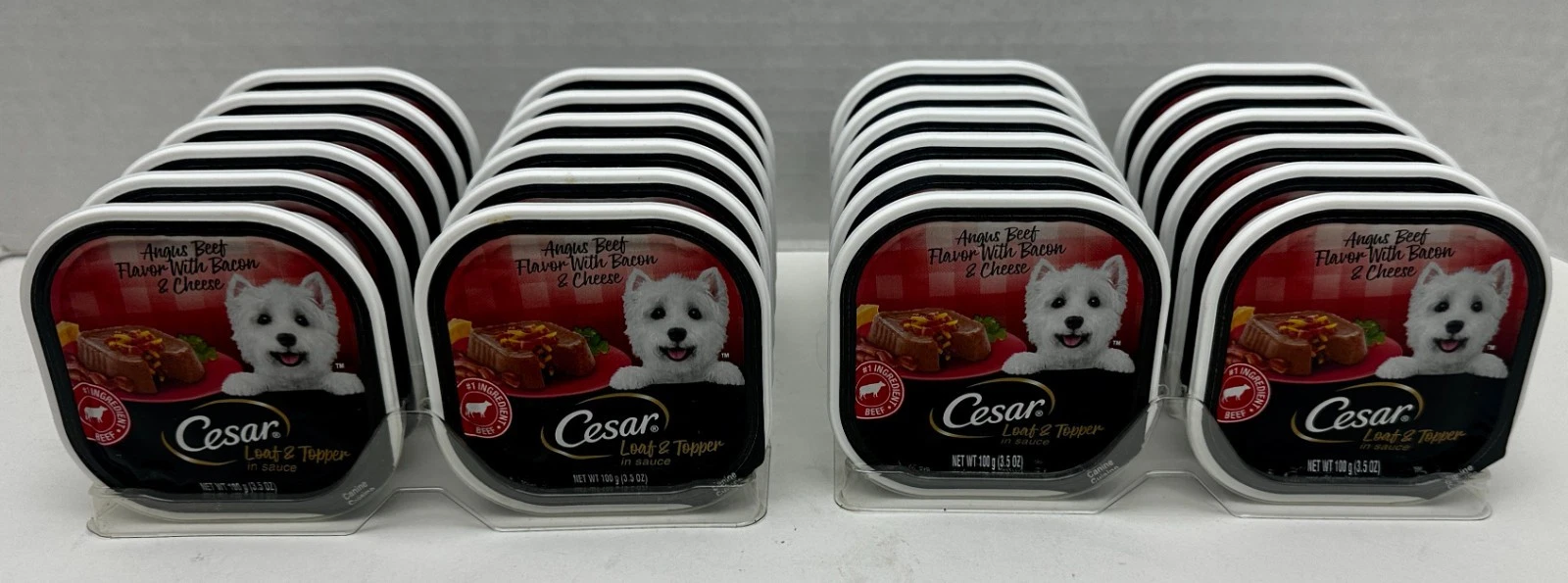 x24 Cesar Angus Beef With Bacon & Cheese Wet Dog Food Loaf & Topper BB: 2027