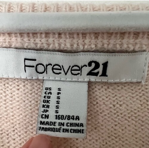 Forever 21 Light Pink Angora Rabbit Hair Blend Shirt Sleeve Lace Sweater Size S - Picture 2 of 4
